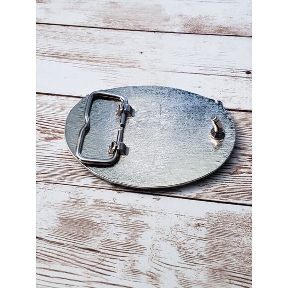 Large Men's Belt Buckle Silver Tone with Gold Tone Eagle Design - Picture 5 of 6